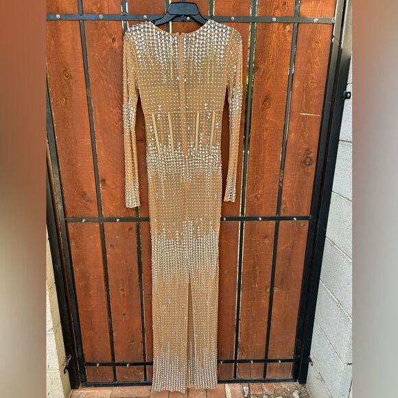 Retrofete Crystal Long sleeve Dress Size Small Nude/Silver - Picture 4 of 10